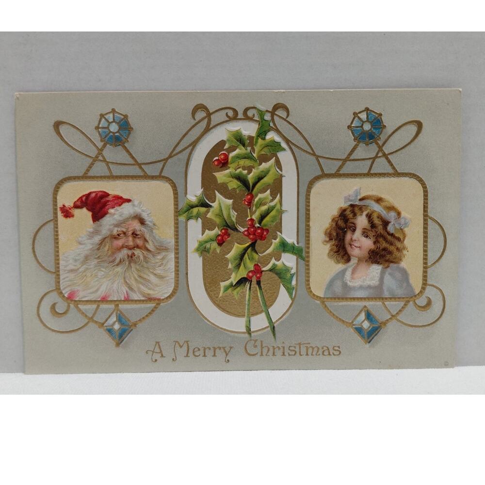 Antique Christmas Postcard Santa Claus Embossed Unposted Divided by A.S. Meeker